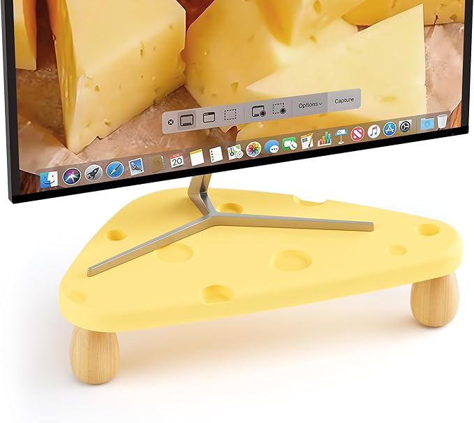 Cute Monitor Stand Riser,Cheese-Shaped Sturdy Desktop Computer Stand Wood Yellow Monitor Riser for Laptop, PC, Computer,Yellow-NeatNest