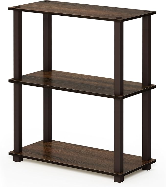 Furinno Turn-S-Tube 3-Tier Compact Multipurpose Shelf with Square Tube, Walnut/Brown (18025WN/BR)-NeatNest