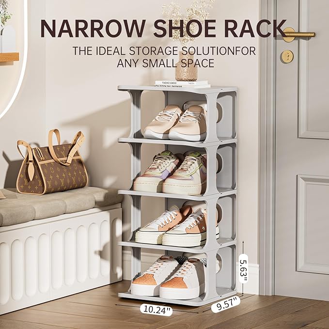 HAIXIN Shoe Rack for Closet - Stackable Shoe Organizer for Closet, Space-Saving Narrow Shoe Rack for Front Door Entrance, Grey-NeatNest