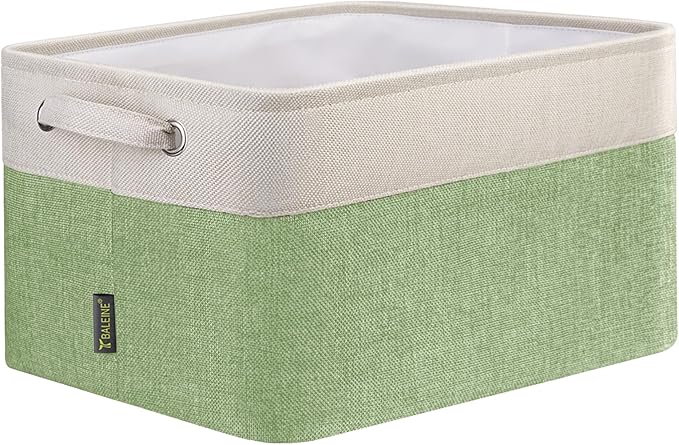 BALEINE 1 Pack Fabric Storage Bins for Shelves, Linen Storage Baskets for Organizing, Decorative Closet Bins for Clothes, Home (Green, 15''x11''x9.5'')-NeatNest