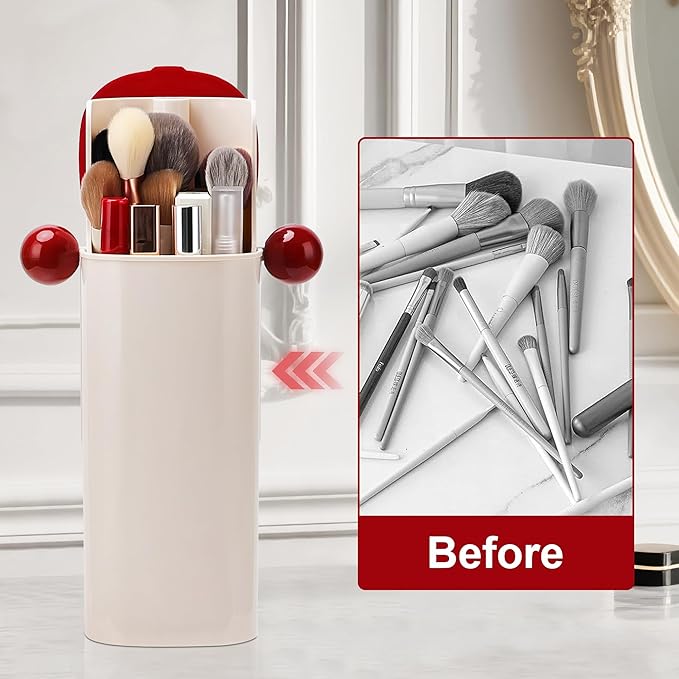 Makeup Brush Holder Organizer with Lid,Makeup Organizer with One Touch Open,4 Slot Make up Brushes Cup for Cosmetics, Make Up Brush, Bathroom Vanity Desktop Dustproof Organizers-NeatNest