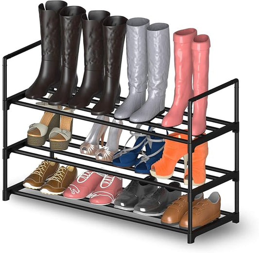 3 Tiers Metal Shoe Rack,Adjustable Shoe Shelf Storage Organizer,Stackable Boot & Shoe Storage,for Entryway,Hallway,Closet,Black-NeatNest
