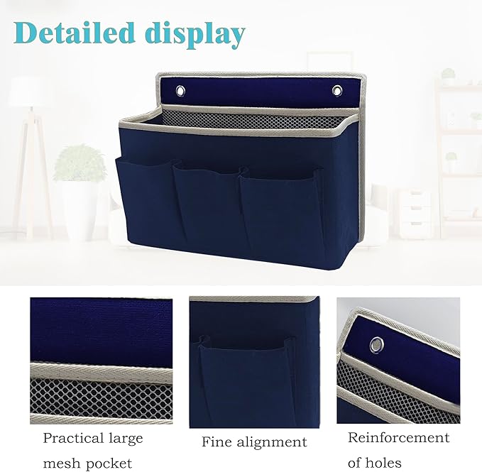 2-Pack Wall Hanging Organizer Bag/Hanging Baskets with Large Mesh Compartment & 3 Pockets，Over The Door Hanging Organizer Space Saving Storage for Bedroom,RV Camper, Closet (Navy Blue -2 Pack)-NeatNest