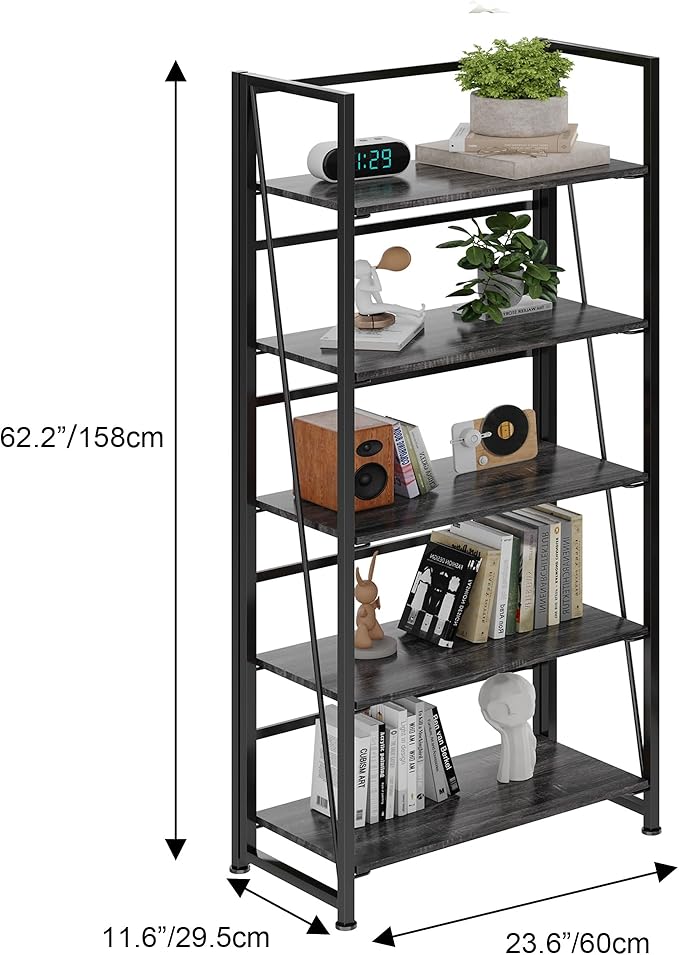 BHG Vintage Multifunctional Folding Bookshelf, No-Assembly Plant Stand Storage Rack Shelves for Home Office (Gray, 5-Tier)-NeatNest