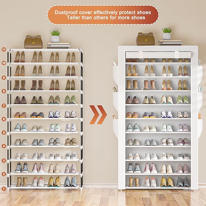 Shoe Rack 10Tier Large Capacity 50-56Pairs Beautiful Tall Shoe Shelf Free Standing Storage Cabinet Entryway Closet-NeatNest