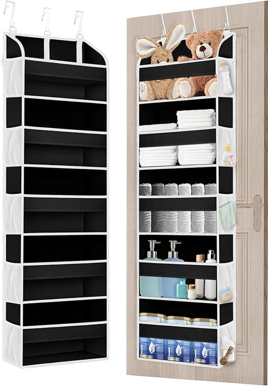 1 Pack Over The Door Storage Organizer with 5 Pockets 10 Mesh Side Pockets, 44 lbs Weight Capacity Door Hanging Organizers and Storage for Bedroom,Bathroom,Nursery,Pantry,Dorm(Black)-NeatNest
