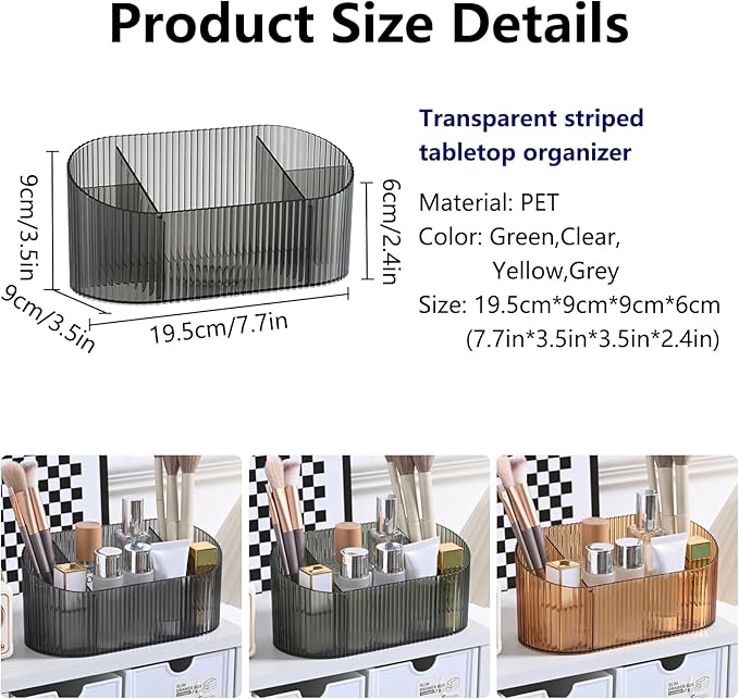 DASITON Large Capacity Makeup Brush Holder,5 Slot Makeup Brush Holder,Vintage striped Make Up Brush Holder,for Vanity Decor,Bathroom Countertops,Desk Storage Container,Cosmetic Display cases(Grey)-NeatNest