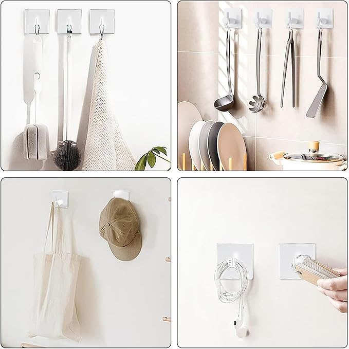 4PCS Adhesive Matte White Self-Adhesive Towel Hook, Waterproof Shower Wall Hook, Heavy-Duty Stainless Steel Adhesive Hook for Bathroom, Kitchen, Bedroom, Suitable for Hanging Clothes, Hats, Bags, Keys