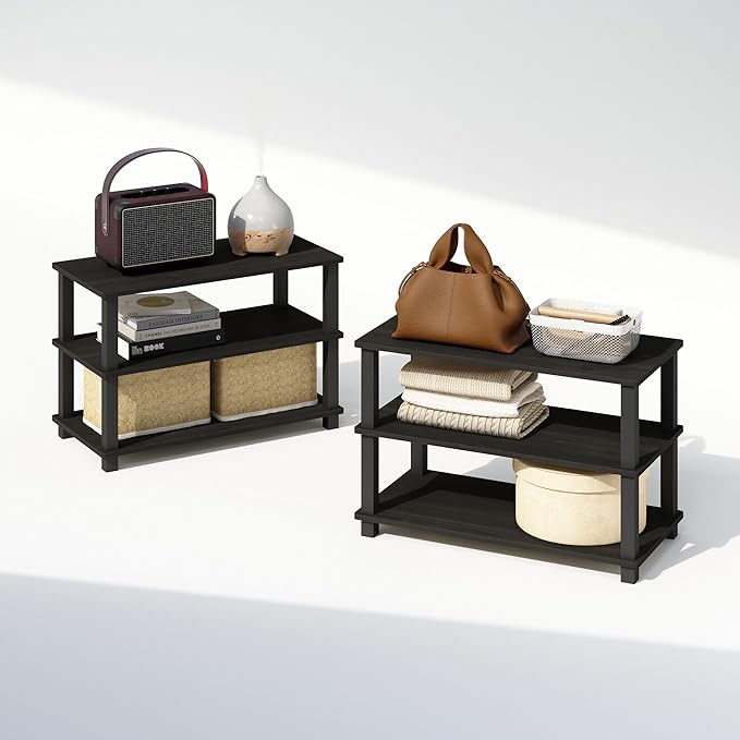 Furinno Turn-S-Tube 3-Tier Multipurpose Stackable Standing Shelves, Espresso/Black, Set of 2-NeatNest