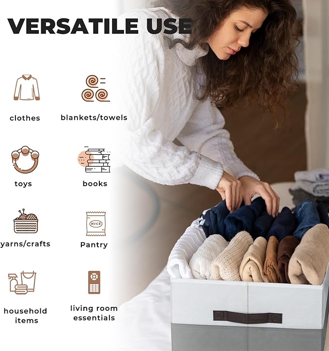 Criusia 6 Pack Clothes Bins for Organization - 16x12 Extra Large Storage Baskets for Shelves Closet Bedroom - Toy Storage Organizer Bins Boxes Cubes for Nursery - RV Apartment Essentials-NeatNest