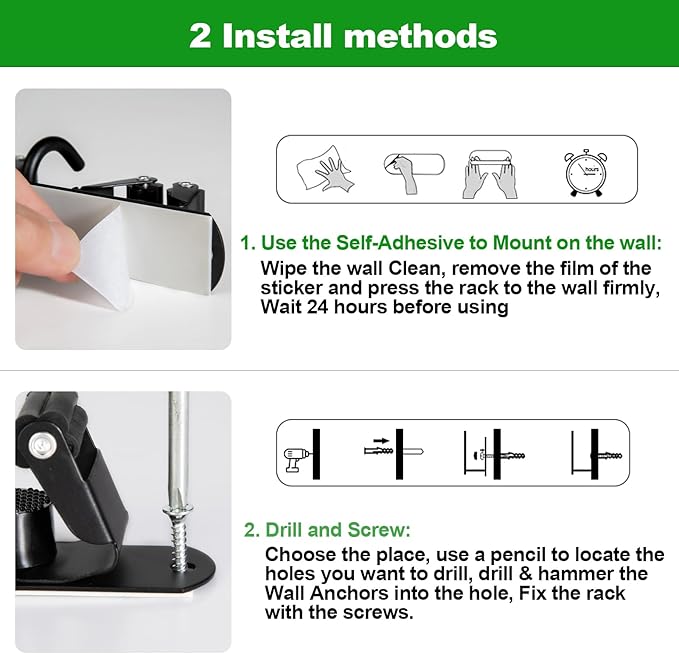voze 3 Racks and 4 Hooks Mop and Broom Holder Wall Mount, Self Adhesive Heavy Duty Broom Organizer Storage Tool Racks for Kitchen Garden Laundry Garage-NeatNest