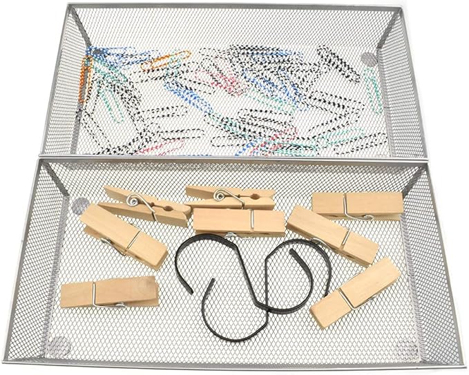 HAHIYO Stackable Mesh Tray Cup 12 x 6 x 2 inches Sturdy Container for Desk Drawer Organizer Collection for Home Office School kitchen Soft Foam Feet No Sharp Edges 1 Pack Silver-NeatNest