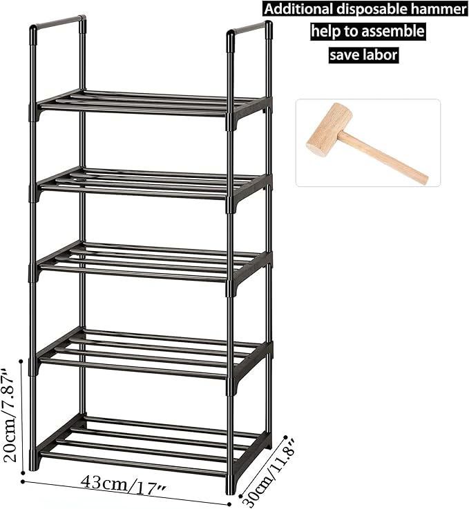 Shoe Rack, Sturdy Metal Shoes Rack Organizer,Narrow Shoes Stand Shelf 5 Tier Shoe Racks for Closets Small Space-NeatNest