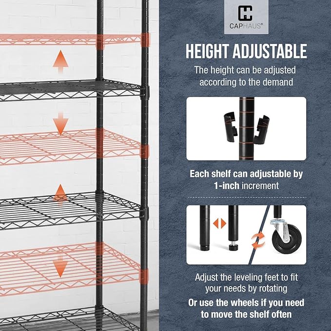 CAPHAUS NSF Commercial Grade Heavy Duty Wire Shelving w/Wheels, Leveling Feet & Liners, Storage Metal Shelf, Garage Shelving Storage, Utility Wire Rack Storage Shelves, 36 x 18 x 76 4-Tier No Liner-NeatNest