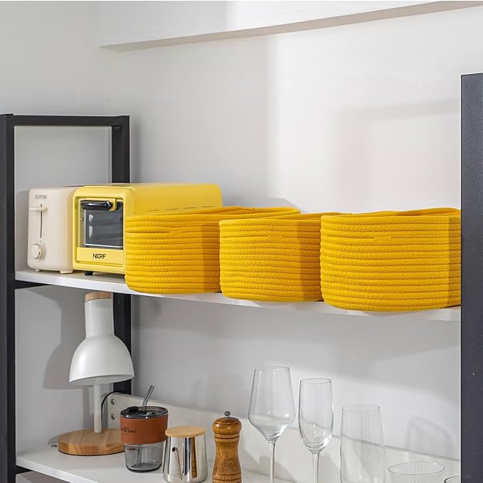 CubesLand Cube Shelf Closet Storage Baskets Bins Set 2,Woven Basket for Organizing/Storage,Long-lasting &Skin-friendly Toy Storage Basket Bin,Stylish Room Decor Basket,Yellow Cotton Rope Basket-NeatNest