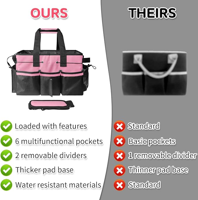 Boczif Cleaning Caddy Bag Wearable, Cleaning Caddy Supplies Organizer with Handle, Shoulder Straps & Detachable Divide, Cleaning Tool Organizers Tote Bag for Cleaners & Housekeepers(Pink)-NeatNest