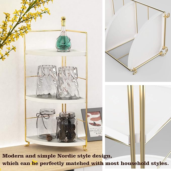 3-Tier Kitchen Spice Rack , Standing Rack,Triangle Bathroom Countertop Storage Shelf ,Cosmetic Organizer Holder , Stackable Cabinet Organizer , Kitchen Counter Shelf , Corner Spice Rack ,Golden-NeatNest