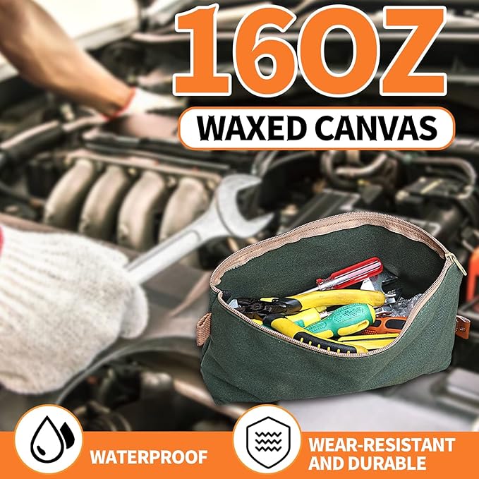 Canvas Zipper Pouch, 3 Pack Small Tool Pouch Organizer, Heavy Duty 16OZ Waxed Canvas Mini Zipper Bag Pouch, 5.7/6.7/12.3 Inch Tool Multipurpose Water Resistant Storage Pouches-NeatNest
