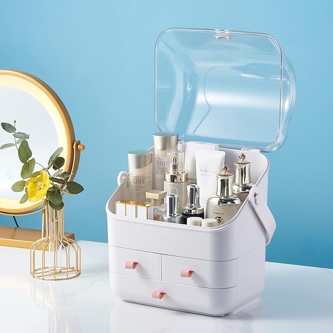 Large Makeup Organizer w Drawers Beauty Organizer Makeup Box Holder Vanity Organization Desk Countertop MakeUp Organizers Bathroom Counter Organizer Skincare Cosmetic Case Stand Dustproof Lid Gift-NeatNest