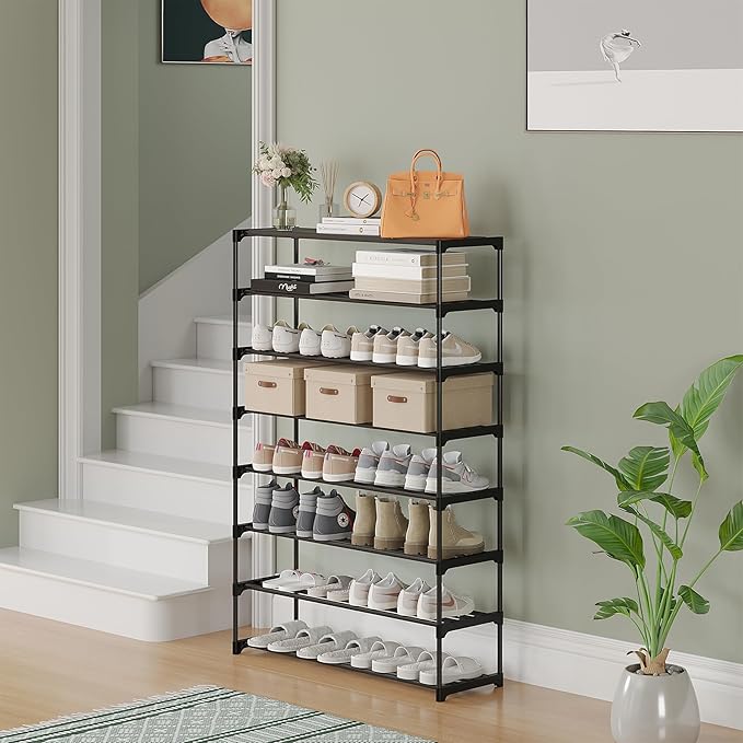 Calmootey 8-Tier Shoe Rack, Tall Large Capacity 40 Pairs Shoes Storage Organizer, Stackable Wide Shoe Shelf for Entryway, Hallway, Black-NeatNest