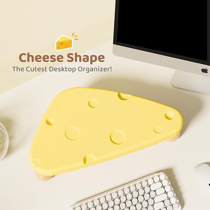 Cute Monitor Stand Riser,Cheese-Shaped Sturdy Desktop Computer Stand Wood Yellow Monitor Riser for Laptop, PC, Computer,Yellow-NeatNest