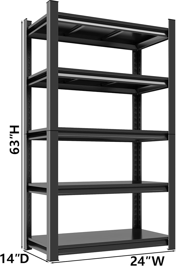 Industrial 5-Shelf Bookcase: Extra Wide & Tall Metal Bookshelves, Adjustable for Large Spaces - Bedroom/Library/Home Office Storage, Black