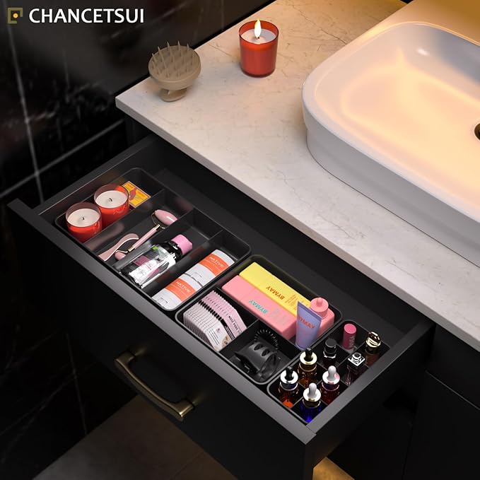 CHANCETSUI Bathroom Modular Drawer Organizer Set – Stackable 3-Piece Storage Trays for Personal Care, Makeup, Skincare, Grooming Tools-NeatNest
