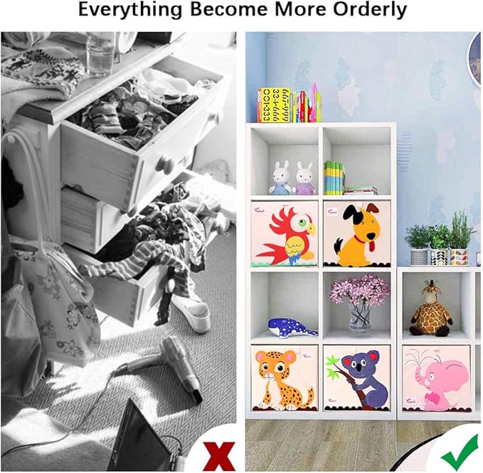 2 Pcs Foldable Animal Toy Storage Box/Bin/Cube, Collapsible Storage Organizer Chest Basket Container for Kids, Toddlers, Boys and Girls(13 x 13 x 13 Inch, Lion & Bee)-NeatNest