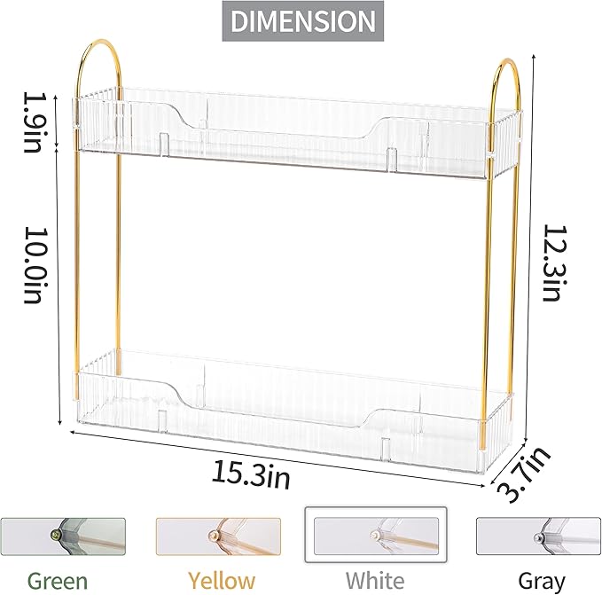 YCIA&DONE 2 Tiers Narrow Vanity Makeup Organizer, Bathroom Organizer Countertop Slim, Perfume Holder Skincare Storage Cosmetic Shelf Spice Rack, for Small Desktop Space, White Clear-NeatNest