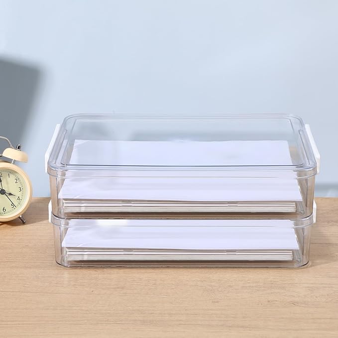 2-Pack 5.5qt Clear Stackable Plastic Storage Boxes with Lids & Snap-Tight Latches – A4 File, Document, Craft Organizer for Home & Office (Large, 13.7” x 9.2” x 2.6”)