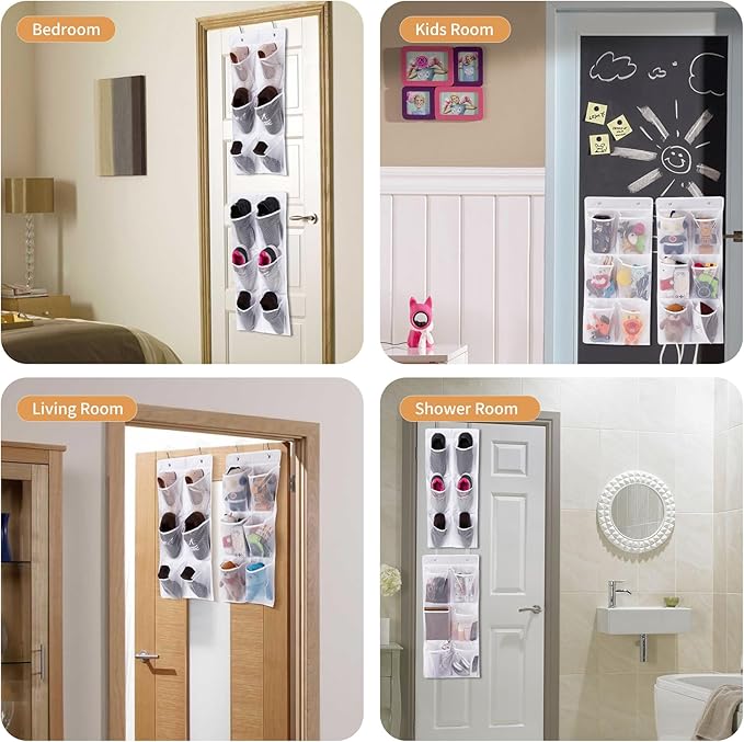 Over the Door/Wall Shoe Organizer, 2 Pack, Narrow, Hanging Shoe Rack for Closet, Bathroom, RV, Pantry, Camping, White-NeatNest