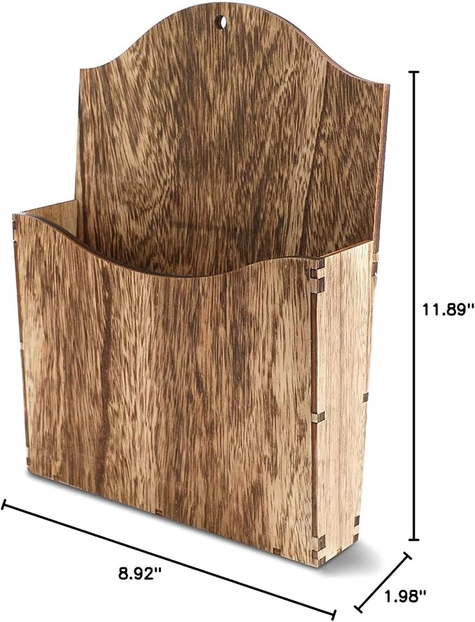 Juvale Rustic Wood Magazine Holder Wall Mount & File Organizer - 11.6 x 8.7 x 2 In Unfinished - Rustic Wall Baskets & Mountable Menu Holder