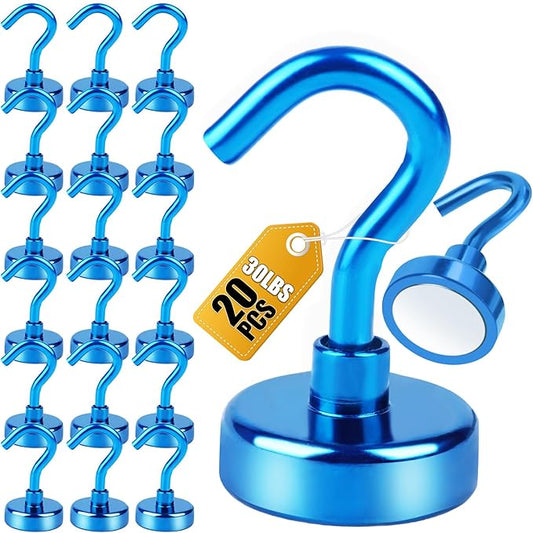 DIYMAG Magnetic Hooks, 30Lbs Strong Heavy Duty Cruise Magnet S-Hooks for Classroom, Fridge, Hanging, Cabins, Grill, Kitchen, Garage, Workplace and Office etc, (20 Pack-Blue)-NeatNest