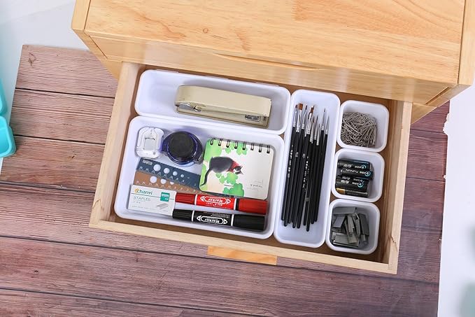 15 PCS Interlocking Desk Drawer Organizer Separator for Office,Bathroom,Kitchen,Makeup（White）-NeatNest
