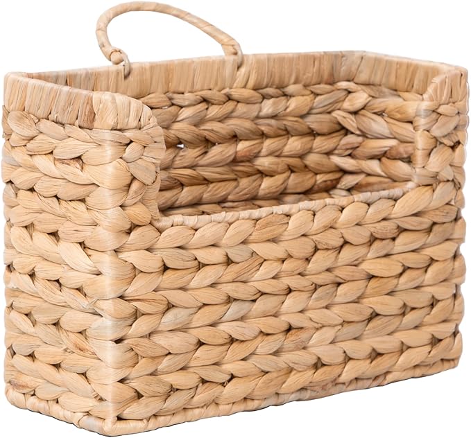 GYASVWU Water Hyacinth Hanging Basket with Handle, Woven Wall Baskets Storage, Wicker Front Door Basket, Wall Mounted Organizer, Farmhouse Baskets for Flowers/Magazine/Fruit Storage (Water Hyacinth)