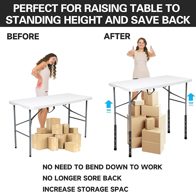 (4-Pack) Folding Table Leg Extenders, Highly Durable Steel Folding Table Leg Risers, Folding Desk Leg Extensions for Straight and Bent Legs, Adjustable Table Height Extenders for Rise 3.6in/5.2in-NeatNest