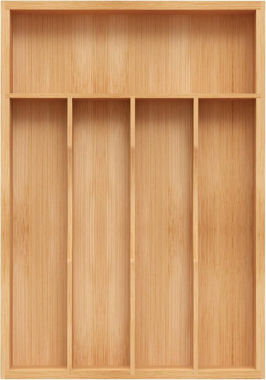 Bamboo Silverware Organizer, Kitchen Drawer Organizer, Utensil Holder, Cutlery Tray & Spoon Flatware Storage with Grooved Drawer Dividers (5 Slots, Natural)-NeatNest