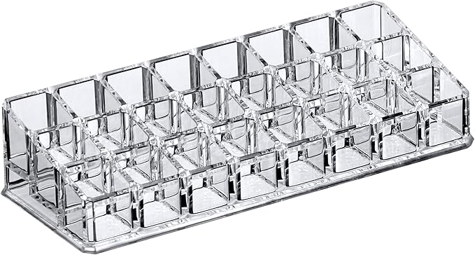 Amazing Abby - Glamour - 24-Slot Acrylic Lipstick Organizer, Lipstick Holder, Lip Gloss Holder, Cosmetic Storage Display, Perfect Storage Solution for Drawer and Vanity (Slot Size: 0.9" x 0.9")-NeatNest
