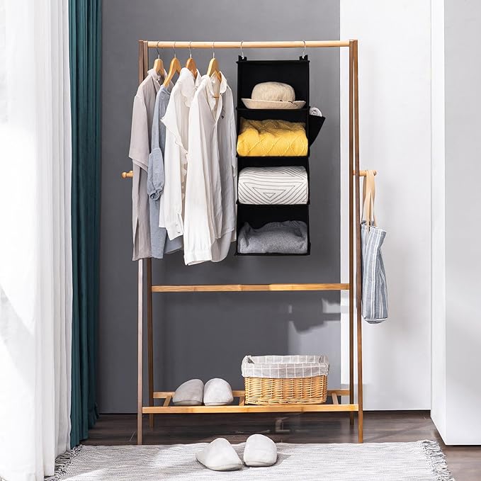 Hanging Closet Organizer, 4-Shelf Closet Hanging Storage Shelves, Black-NeatNest