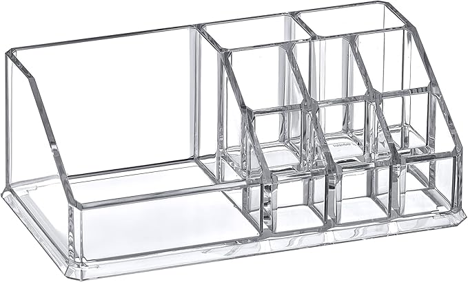 Amazing Abby - Tiffany - Acrylic Cosmetic Organizer, Transparent Plastic Makeup Holder, Compartmented, Shatter-Proof, Perfect Bathroom Vanity Storage Solution for Beauty Supply, Small-NeatNest