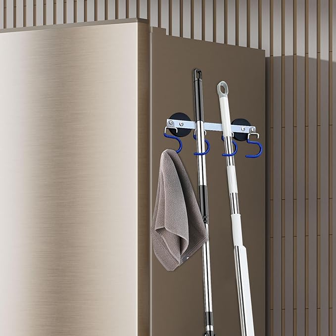 Magnetic Broom Hooks Broom Holder Do Not Require Drilling Warehouse Kitchen Refrigerator Metal Surface Suitable Broom Holder Wall Mount (Blue, Four mergers)