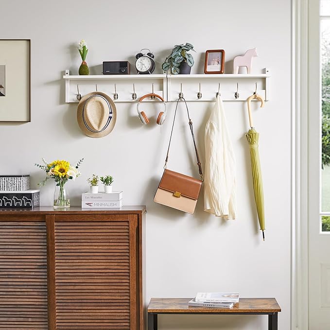 YMYNY Coat Rack Wall Mount with Shelf, 2 Pack 23.6" Coat Hooks Wall Mount, Wall Hooks for Hanging, Coat Hanger Wall Mount, Hat Rack for Wall, Towel Hooks for Bathrooms, White UHWS004W-2-NeatNest
