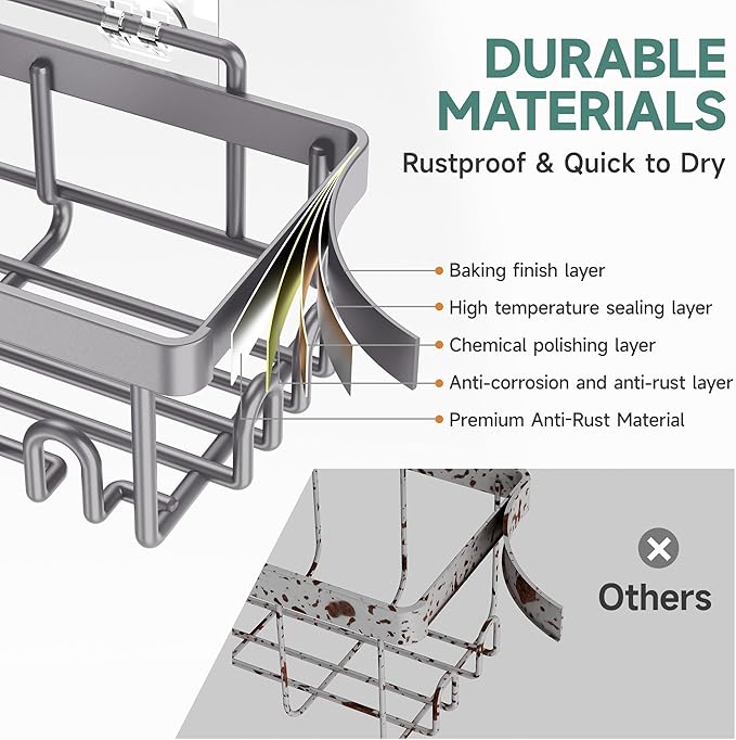 Veken 6-Pack Rustproof & Waterproof Shower Caddy, Adhesive Shelves Rack, Large Capacity Bathroom, College Dorm & Apartment Organizers, No-Drill Wall Mount Living Room & Bedroom Decor, Light Grey-NeatNest
