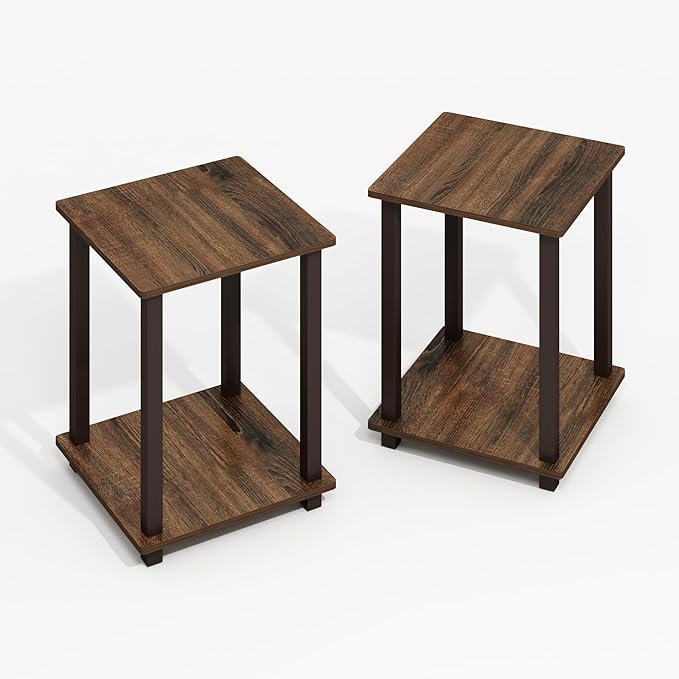 Furinno Simplistic End Table, 2-Pack, Plastic Frame, Black Walnut/Brown-NeatNest