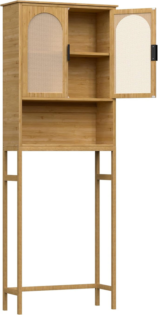 BlueWish Bathroom Organizers and Storage, Bamboo Over The Toilet Storage Cabinet with Inverted U-Shaped Door & Anti-Tip Device, Space Saver, Natural-NeatNest