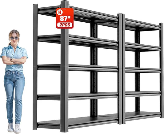 Heavy Duty Metal Storage Rack Shelving for Garage, 5 Tier Shelving Unit - Garage Storage Shelf, Industrial Utility Shelving, Durable Metal Shelf Organizer 24" D x48 W x87 H（2 Pieces）-NeatNest