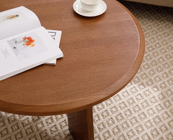 chairus 32 Inches Round Coffee Table Solid Wood Side Table Cute Circle End Table for Living Room, Home Decor, Balcony, Walnut-NeatNest