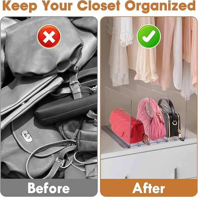 Acrylic Purse Organizer, Purse Storage Rack for Closet Organization, Clear Shelf Divider, Adjustable Clutch Bag Organizer Handbag Dividers Rack, Detachable Separators for Bedroom Bathroom Office-NeatNest