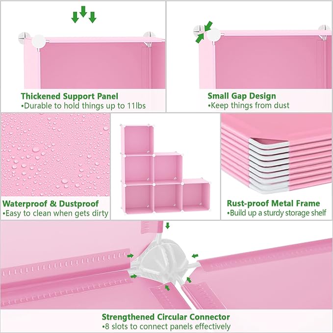 C&AHOME Cube Storage Organizer, 6-Cube Shelves Units, Closet Cabinet, DIY Plastic Modular Book Shelf, Ideal for Bedroom, Living Room, Office, 36.6" L x 12.4" W x 36.6" H Pink UPCS06P-NeatNest