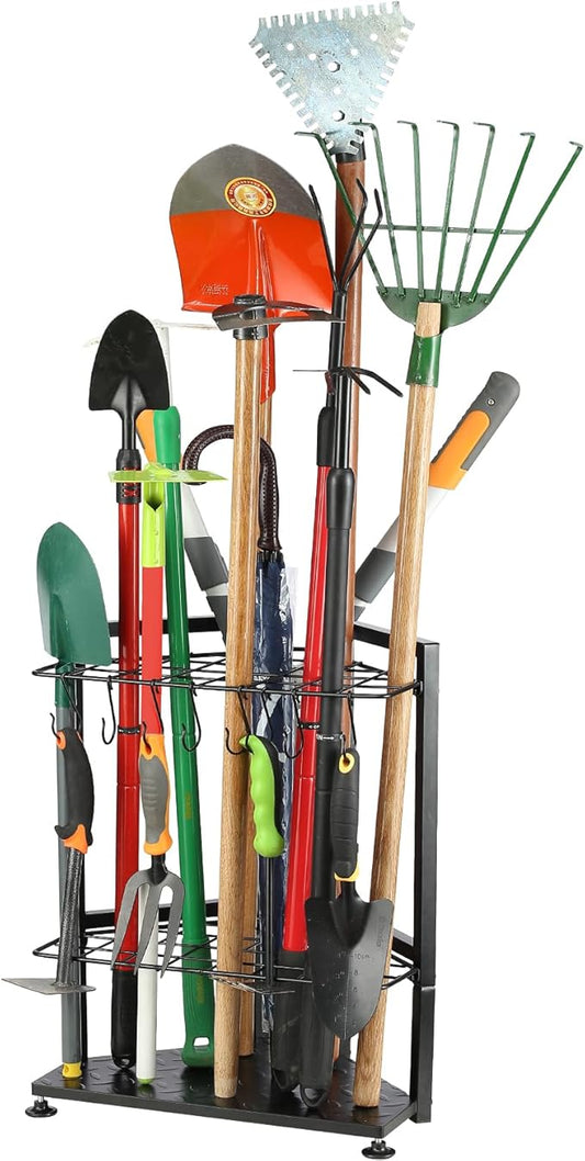 Garden Tool Organizer,Yard Tool Rack Heavy Duty,Free Standing for Garage Corner,Garage Organization,Garage Organizers and Storage,Garden Tool Holder for Lawn,Shed,Outdoor,Metal
